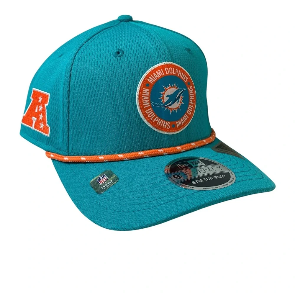 New Era Miami Dolphins 9SEVENTY 2024 Sideline Stretch Snapback Rope Cap Hat OSFM